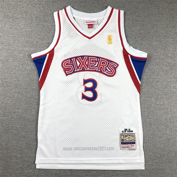 Camiseta Nino Philadelphia 76ers Allen Iverson #3 Mitchell & Ness 1996-97 Blanco